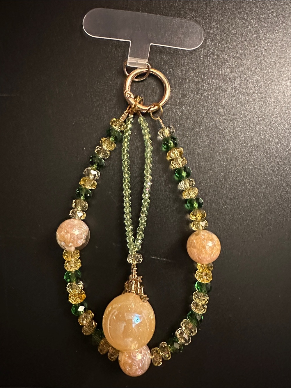 Handmade Green and Peach Beaded Acrylic Phone Charm